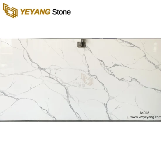 Carrara Quartz Slab Low Cost Engineered Quartz White Stone Slab for Hotel Reception Desk/Vanity Top B4048